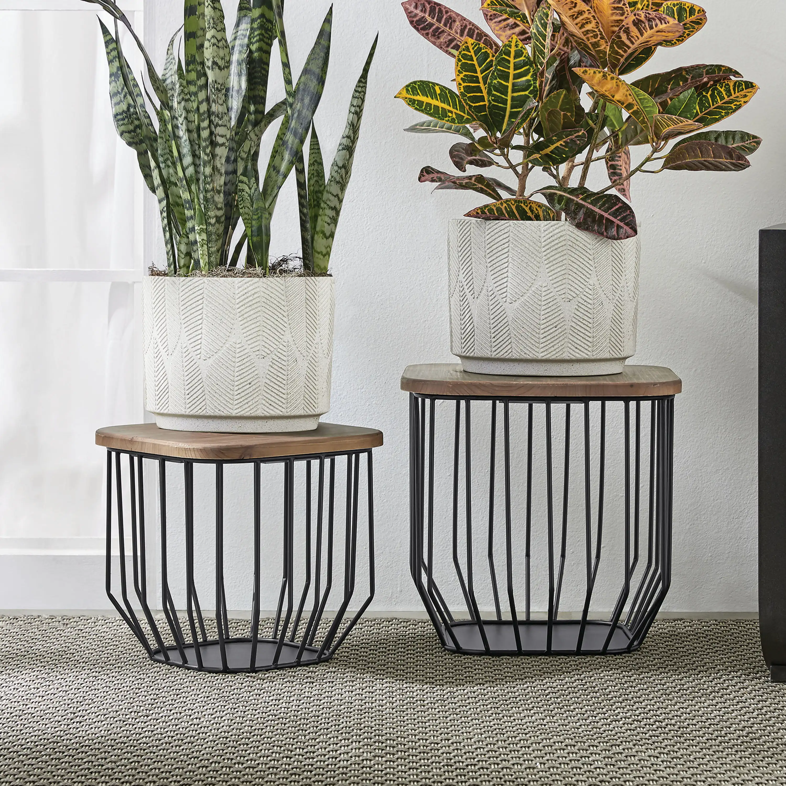 

Brown and Black Wood and Metal Plant Stands (2 Pack)