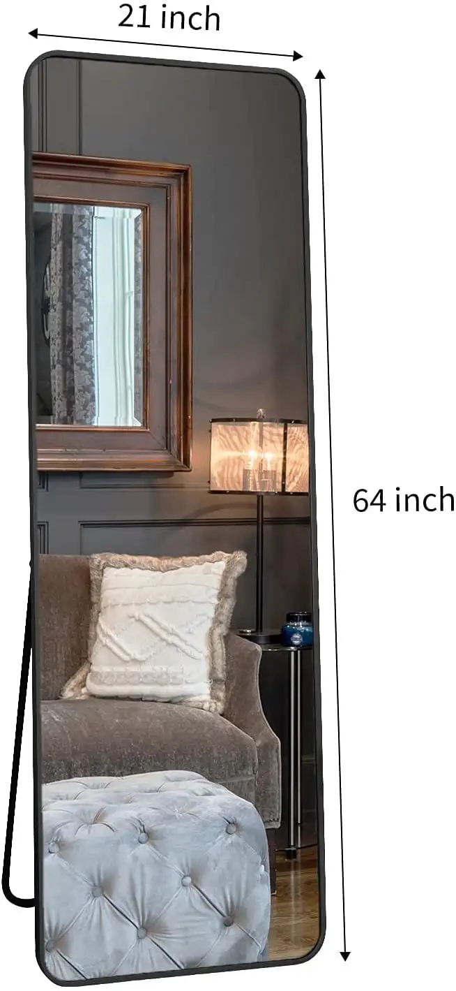 

Length Mirror 22" x 65" Rounded Floor Mirror Standing Hanging or Leaning Against Wall for Dressing Room, Bedroom, Black