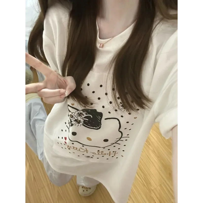 Sanrio Hello Kitty милая женская футболка с круглым вырезом и длинными рукавами принтом