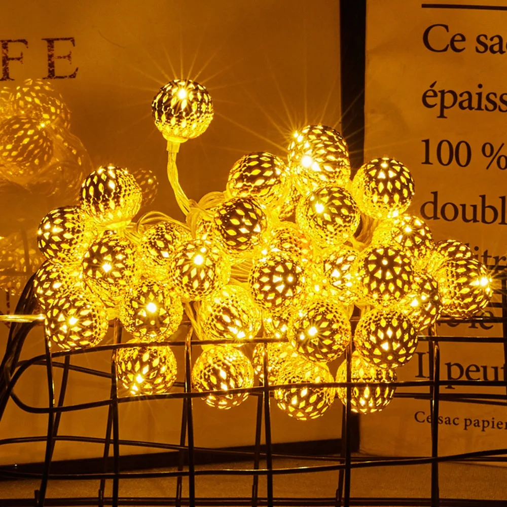 

Светодиодная лента с марокканскими шариками, новинка, ажурная металлическая декоративная лампа с USB/питанием от батареи, сказочные огни для свадьбы