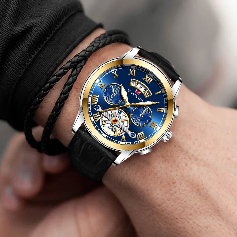 Часы наручные мужские с кожаным ремешком спортивные повседневные деловые в