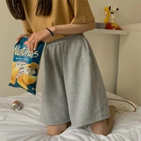 2021 summer shorts women elasticity lovely girls korean style sweet students harajuku simple pure gray oversize trousers female