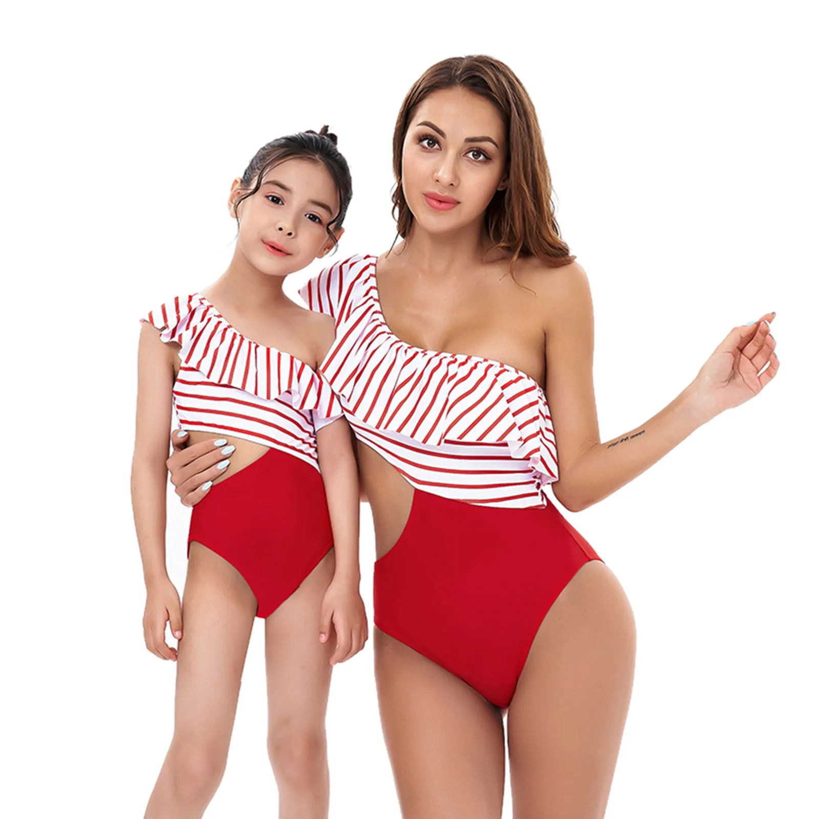 

Family Matching Swimwear Mother Daughter Bikini Striped Print Bathing Suit Beachwear Swimwear Parent-child Outfits Swimsuit 4