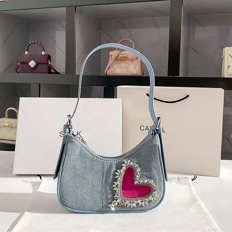 Модная новая сумка через плечо Love в форме полумесяца универсальная джинсовая для