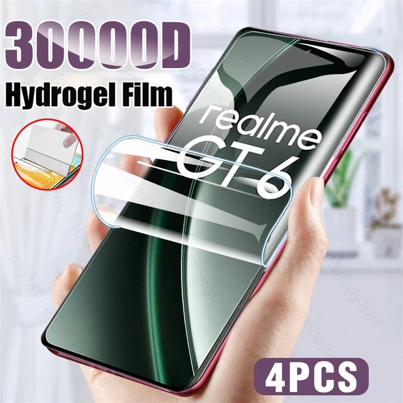 RealmeGT6 4 шт. 30000D изогнутая полностью клеящаяся Гидрогелевая пленка для Realme GT 6 GT6
