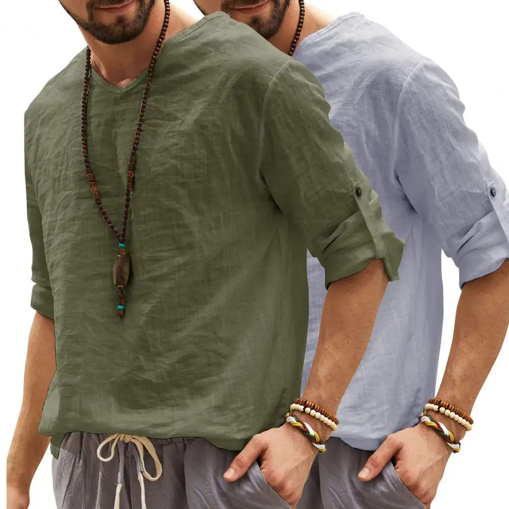 

Summer Top Trendy Easy to Wash Men T-shirt V Neck Men Top Pullover Men Top for Home