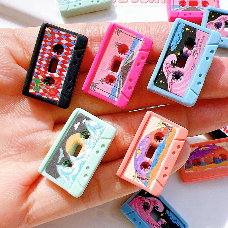 

5pcs Mini Resin Tape Soundtrack Music Flatback Charms Cabochon Miniature Pattern Applique Ornament Craft DIY Accessories Pendant