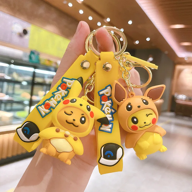 

Pokemon cloak Pikachu keychain cartoon disguise three-dimensional Ibrahimovic doll schoolbag anime small pendant chain gift