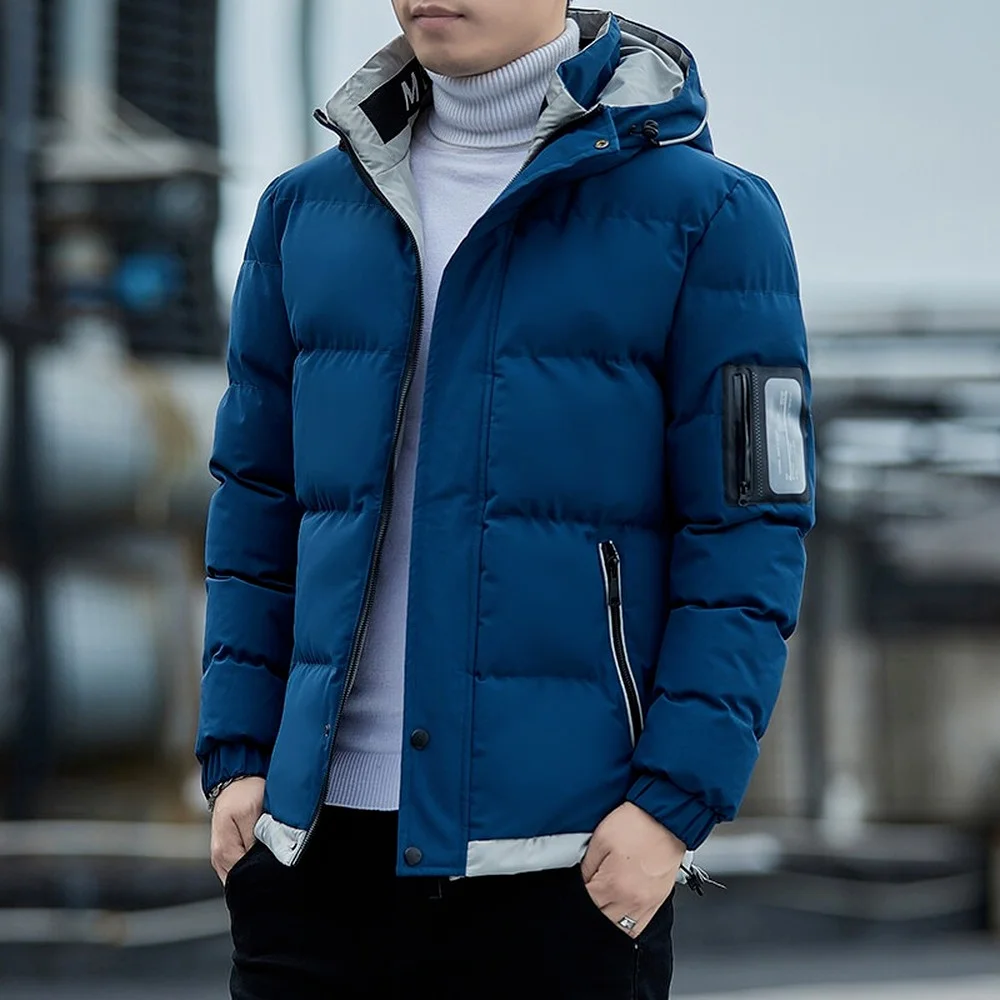 

Korean Fashion Puffer Jacket Men Cotton Padded Jacket Men Fashion Clothing Streetwear Thicken Warm Hooded Coat Men Clothes 2021