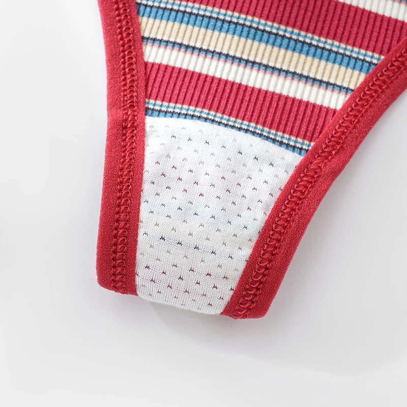 M-XXL Sexy Women G-string Panties Rainbow Stripe Cotton Thongs Underwear Pantys Low-Waist Femme Underpants Thong Lingerie