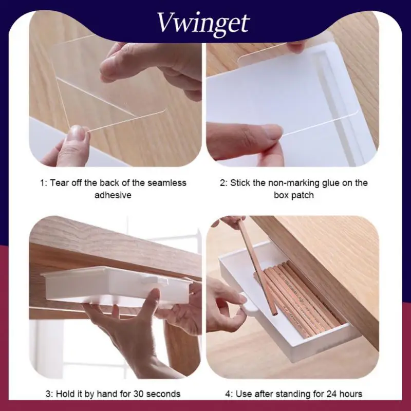 

Storage Box Plastic Drawer Box Stationery Storage Box Under Desk Stand Pen Case Self-adhesive Under Desk Drawer Organizer