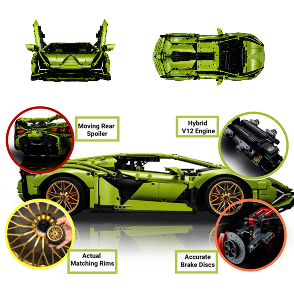 

Конструктор Lambo Sian совместимый с техническим автомобилем 42115, конструктор для взрослых, кирпичи, игрушки для мальчиков, конструктор, подарки...