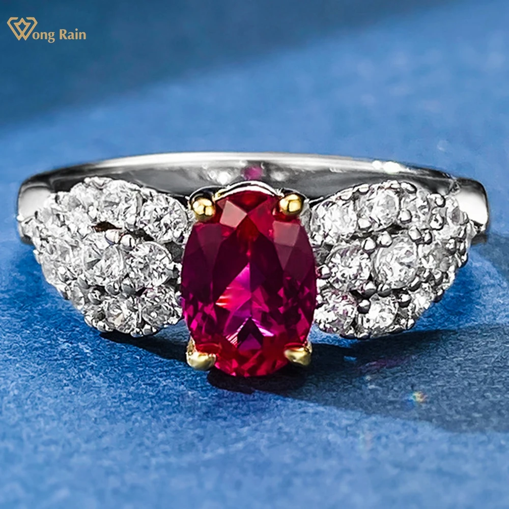

Wong Rain Vintage 925 Sterling Silver Oval 5*7MM Lab Ruby Sapphire Gemstone Engagement Jewelry Cocktail Party Row Ring For Women