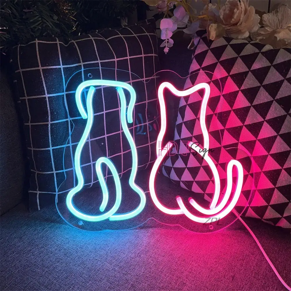 

Custom Neon Sign Dog & Cat Logo LED Light Suitable For Couple Home Kid's Bedroom Cafe Store Personalized Design Wall Decor
