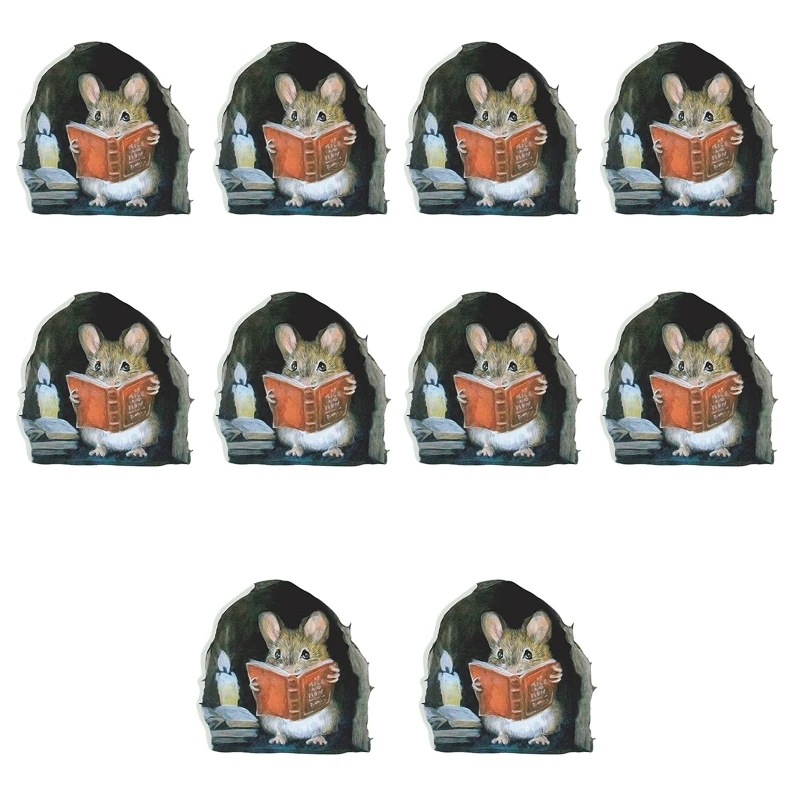 

3D Mouse Hole Mice Reading under Candlelight Wall Sticker 10pcs/set Decal for Home Living Room Nursery Bedroom Kids Room Decor
