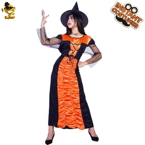 Ladies Witch Orange Costumes Halloween Purim Party Cosplay Role Play Fancy Dress Up Women Clothing Female Suit