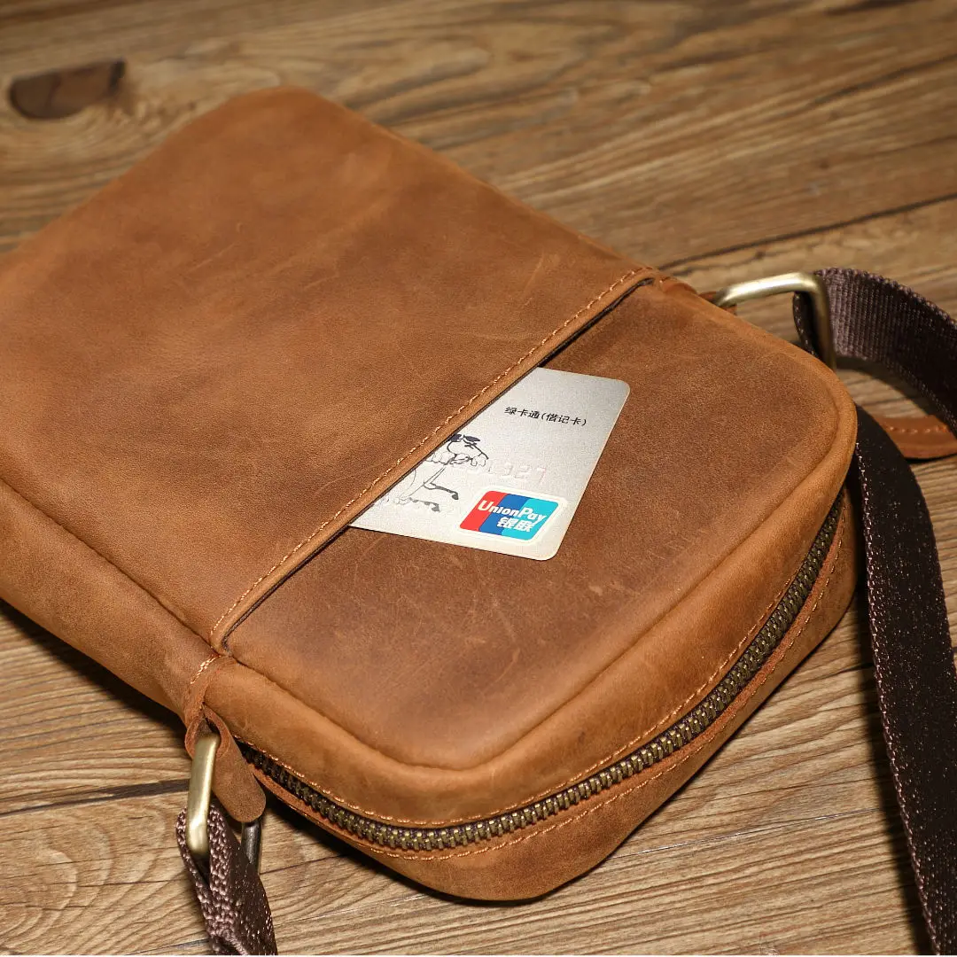 Small Fashion Shoulder Bag for Men Genuine Leather Messenger Bag Male Single Sling Crossbody Bag Men's Handbag Tote