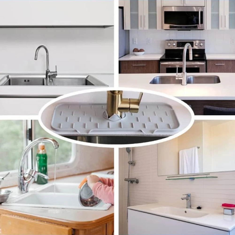 

Kitchen Faucet Absorbent Mat Sink Splash Guard Silicone Faucet Splash Catcher Countertop Protector For Bathroom Kitchen Gadgets