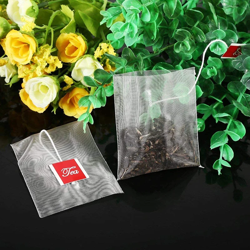 

100 шт. одноразовые пустые чайные пакетики для чайного пакетика со шнурком, запаянный чайный инфузор, нейлоновый треугольный чайный пакетик