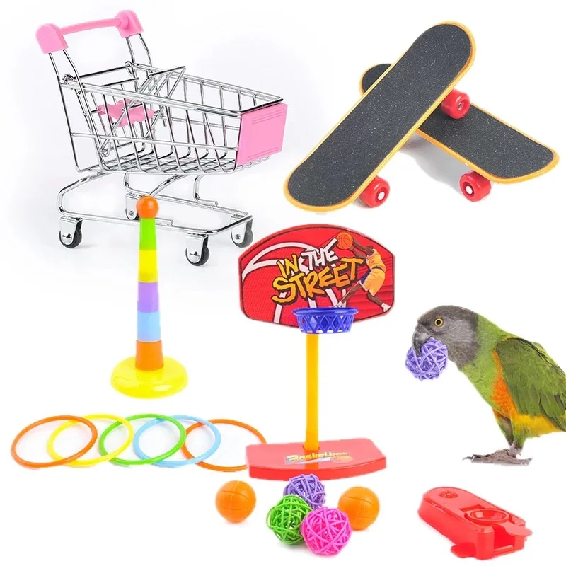 

Funny Bird Training Toy Supplies Basketball Stand Lovebird Shopping Cart Bird Toy Shoes Canary Skateboard Parrot Toy Accessories