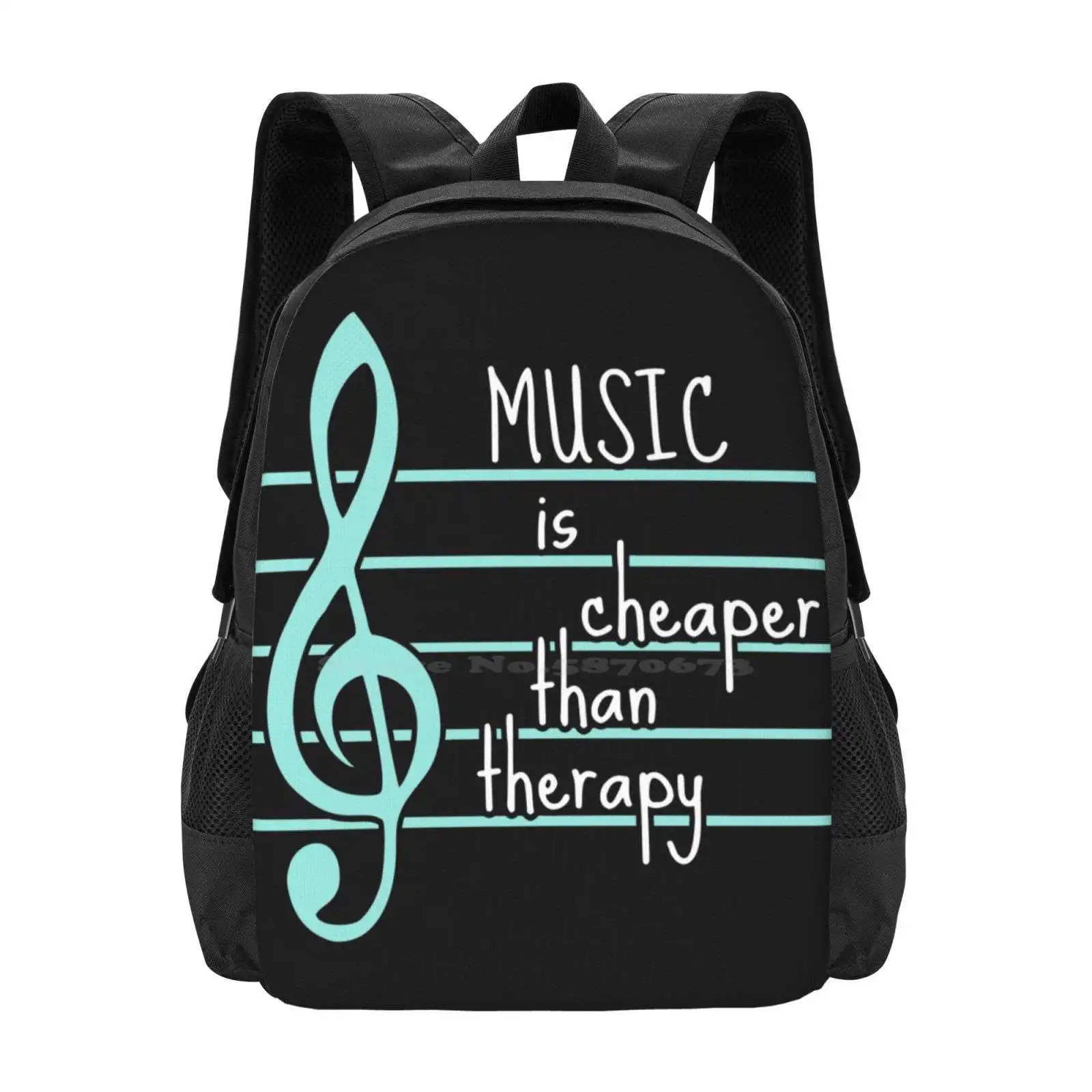 

Music Is Cheaper Than Therapy Pattern Design Laptop Travel School Bags Musical Musician Play Guitar Piano Violin Song Singer