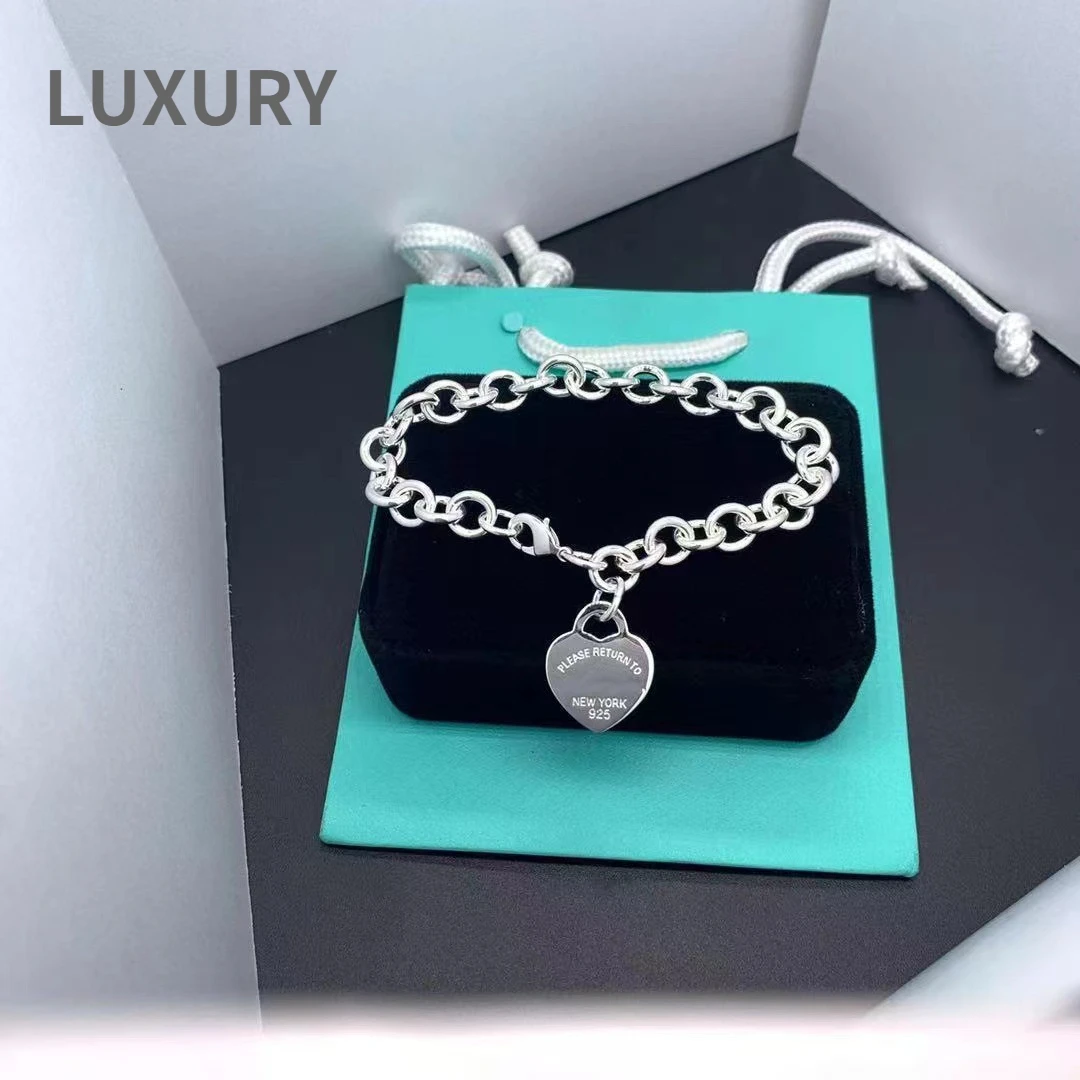 Luxury 100% S925 Sterling Silver Simple Sparkling Love Bracelets For Women Fine Jewelry CX848