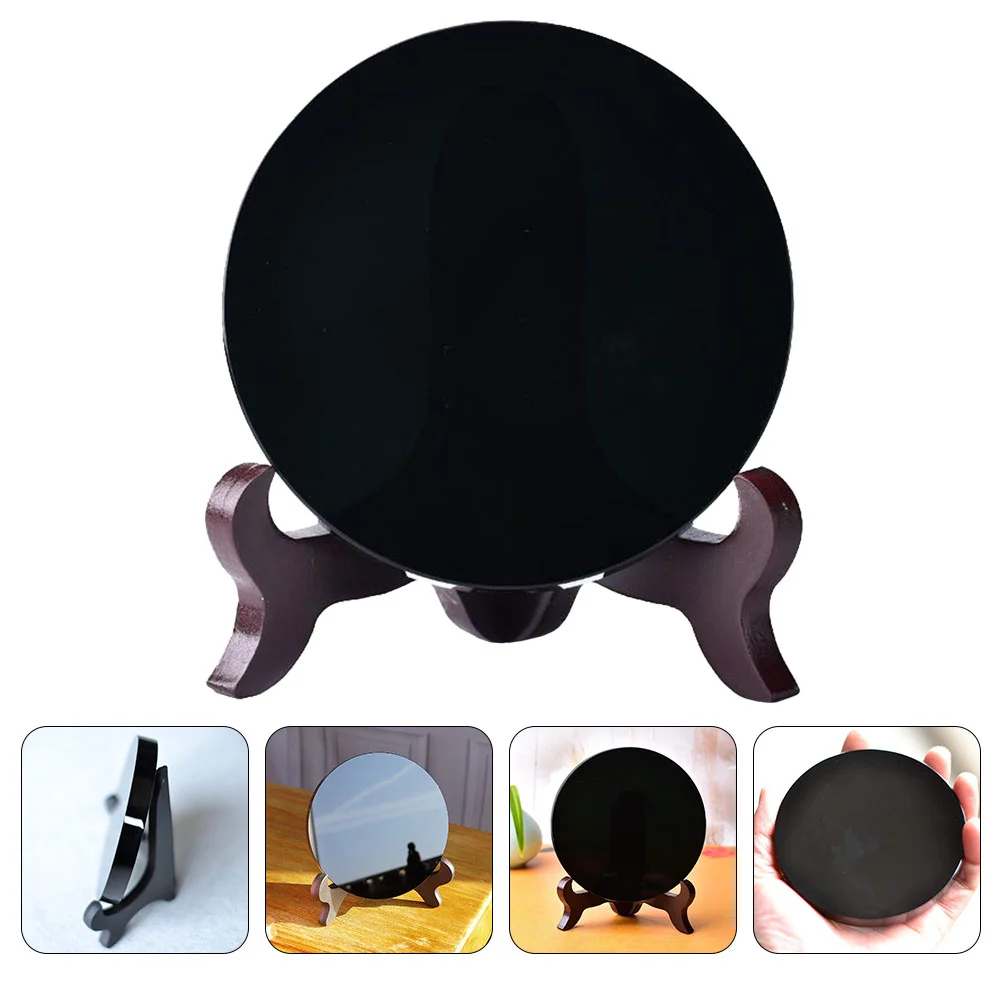 

Modern Accents Decor Obsidian Mirror Stand Stone Plates Brackets Shelves Decorative Shelf Round Circle Disc