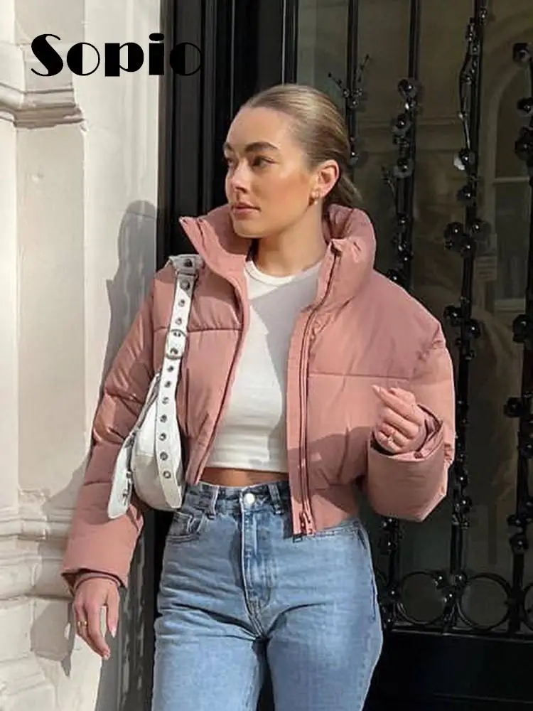 

Однотонное хлопковое пальто, женское осенне-зимнее плотное теплое пальто с длинным рукавом и воротником-стойкой, винтажная повседневная короткая парка, пальто, новинка 2023