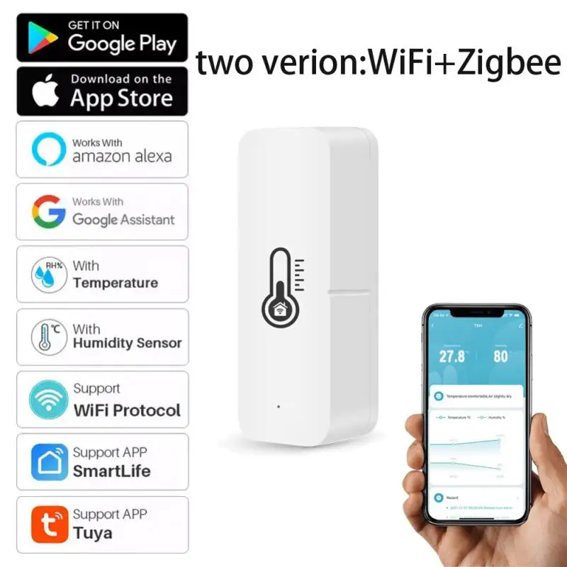 

Tuya WIFI Zigbee Temperature and Humidity Sensor Indoor Hygrometer Controller Smart Home APP Monitoring For Alexa Google Home