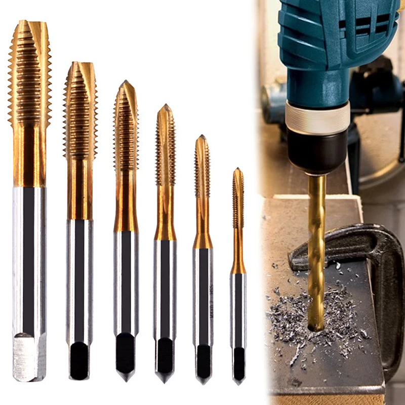 

Tap Drill Bits 7pc M3 M4 M5 M6 M8 M10 M12 1/4 Hex Shank Machine Hand Taps Titanium Coated HSS Drilling Tap Bit Thread Screw Tool