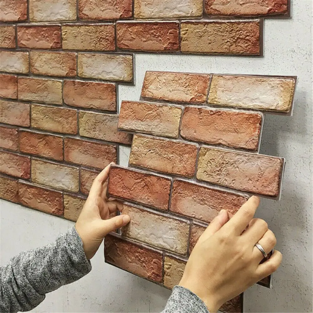 

10PCS 3D Tile Brick Wall Sticker Self-adhesive Waterproof PVC Panel Wallpaper