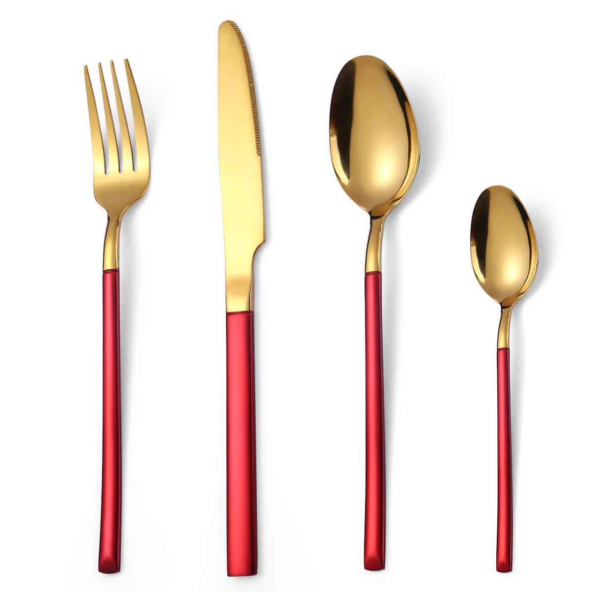 

Red Gold Silverware Set Stainless Steel Flatware Set Spoons Forks Knives Cutlery Utensils Set Service for 4 Mirror Polished