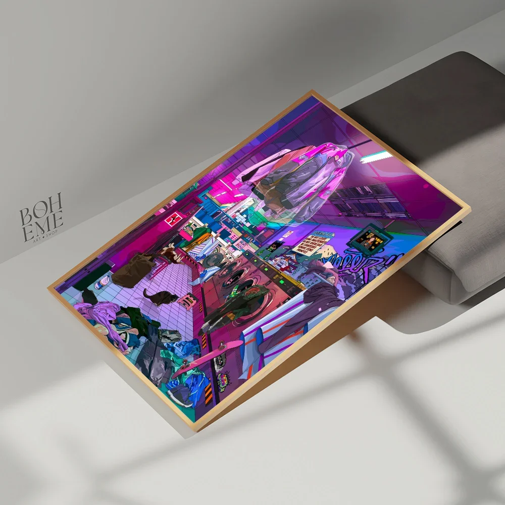 Ночная неоновая городская Уличная эстетика 80-х иллюстрация самоклеящиеся