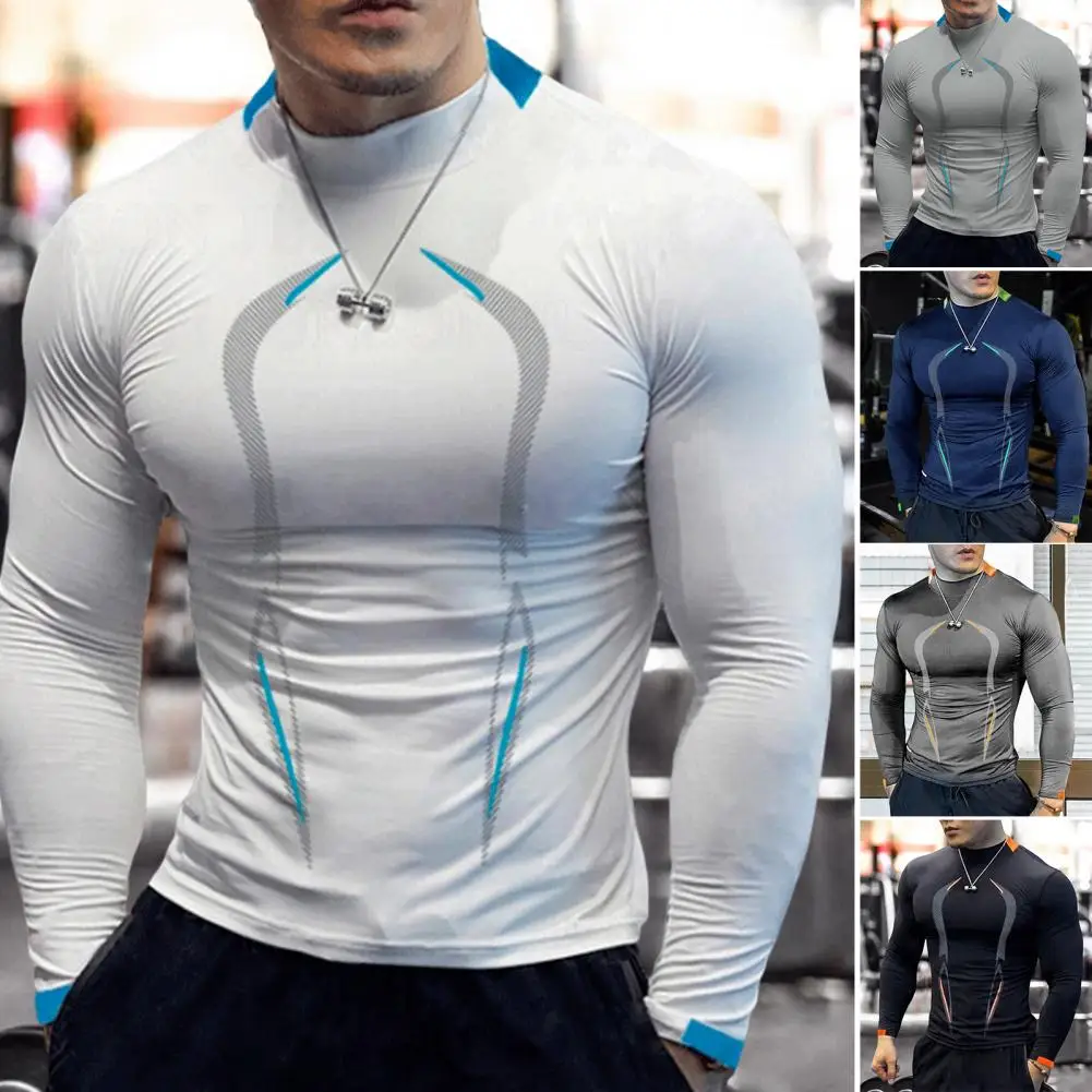 

New High Quality 5 Color Men Running T Shirt Fast Dry Long Sleeves Fitness Shirt Training Exercise Clothes Gym Sport shirt Tops