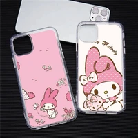 cartoon rabbit sanrio my melody phone case transparent for iphone 13 12 11 pro max mini xs max 8 7 plus x se 2020 xr cover