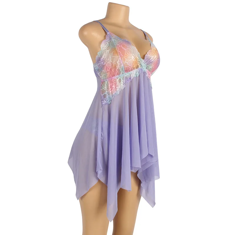 Plus Size Women Badydoll Lingerie Chemise Nightgown V Neck Sexy Adjustable Spaghetti Straps Full Slips Sleepwear Dress Nightie