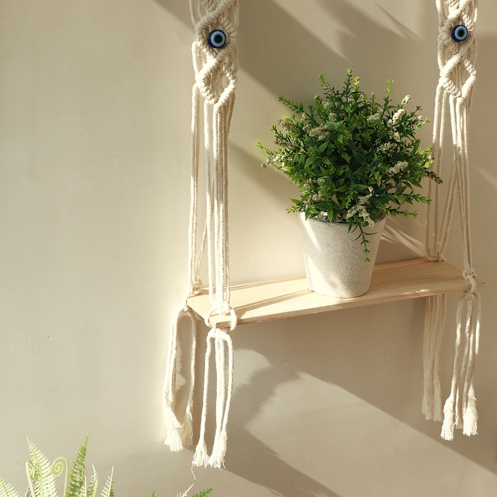 Плавающая настенная полка сглаза с палочками макраме украшение для дома в стиле