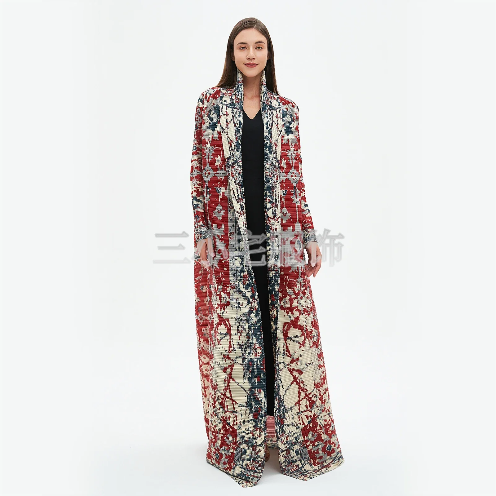 Женское платье с принтом ALSEY Miyake зимнее длинным рукавом и отложным воротником 2024