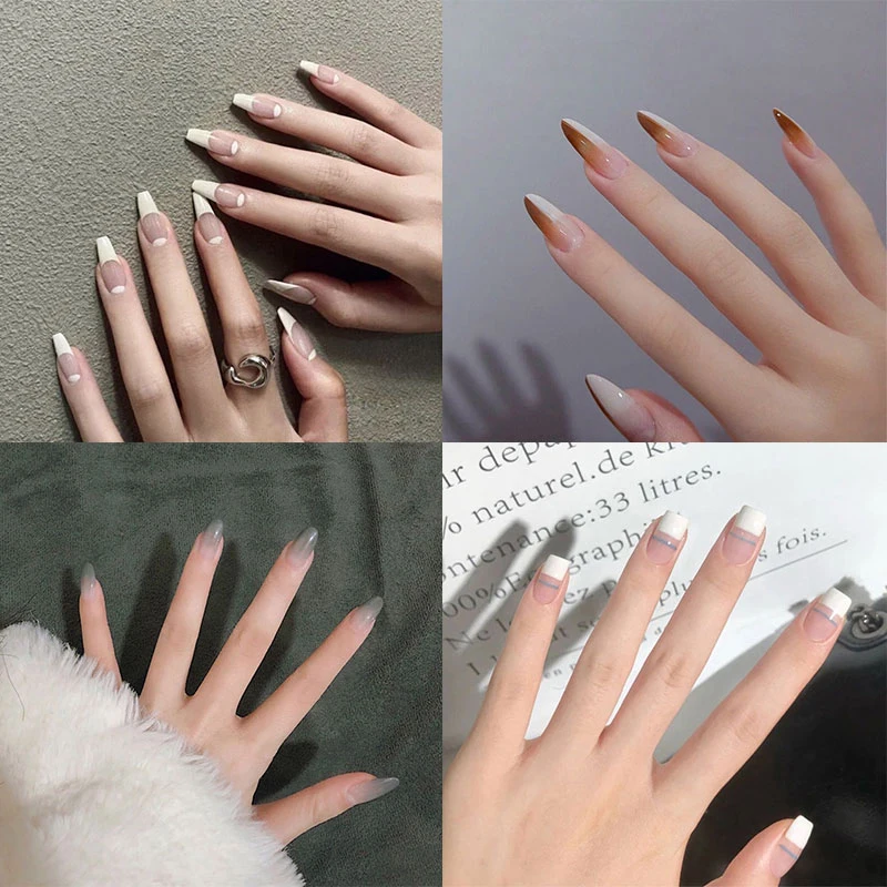 24pcs/Box Full Cover Ballerina Fake Nails Detachable Press on French Gradient False Nail Tis for Manicure Extension | Красота и