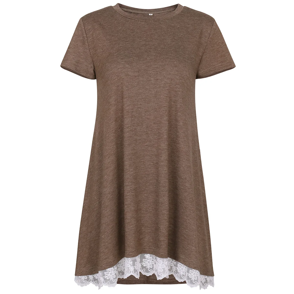 

2020 new women's shirt short sleeve round neck stitching lace T-shirt gray22
