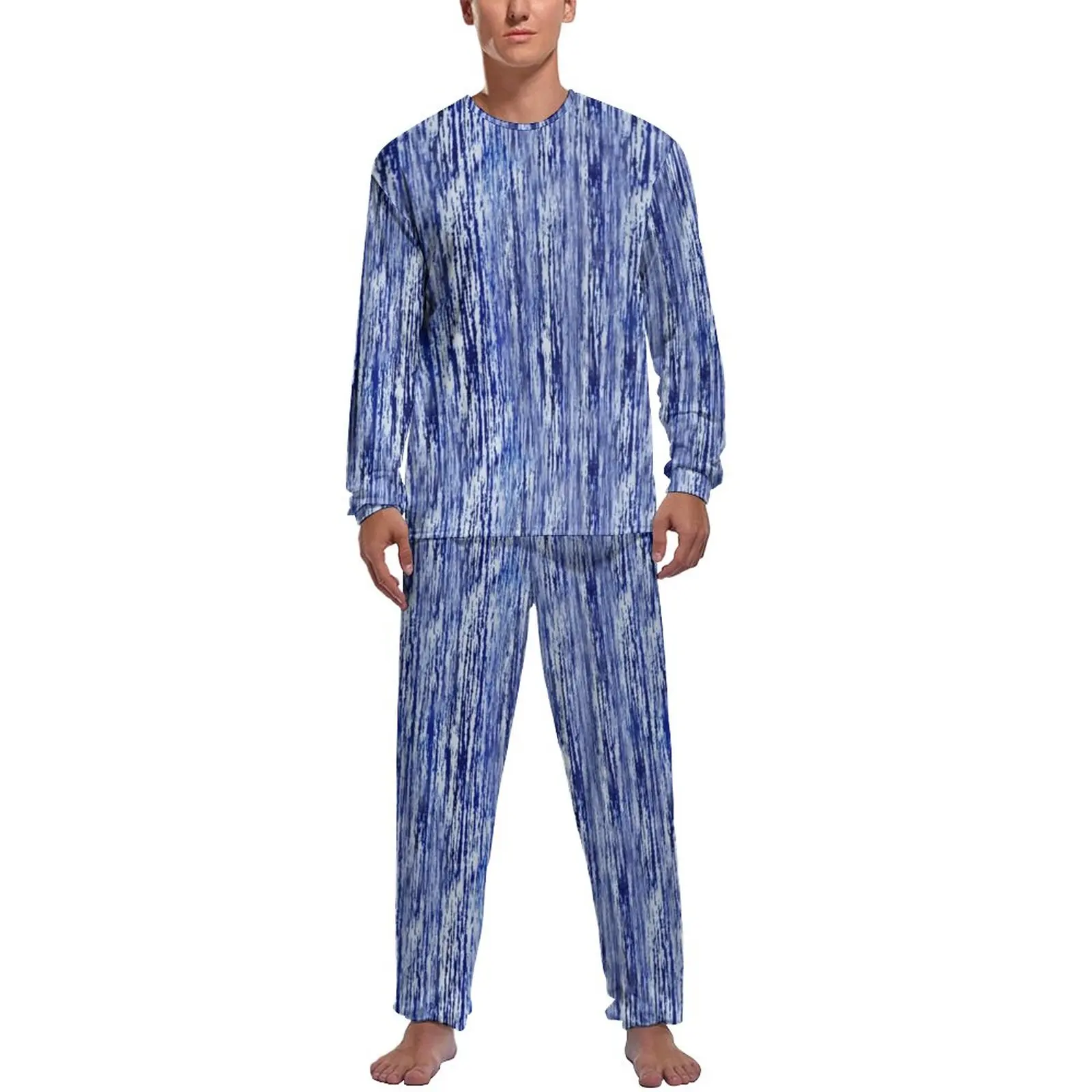 Blue Tie Dye Pajamas Long Sleeve Hippy Print Two Piece Night Pajamas Set Spring Men Printed Kawaii Nightwear