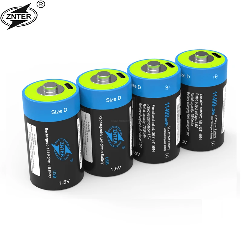 Аккумулятор ZNTER 1 5 В МВт-ч аккумуляторные батареи Micro USB аккумулятор D Lipo LR20 для