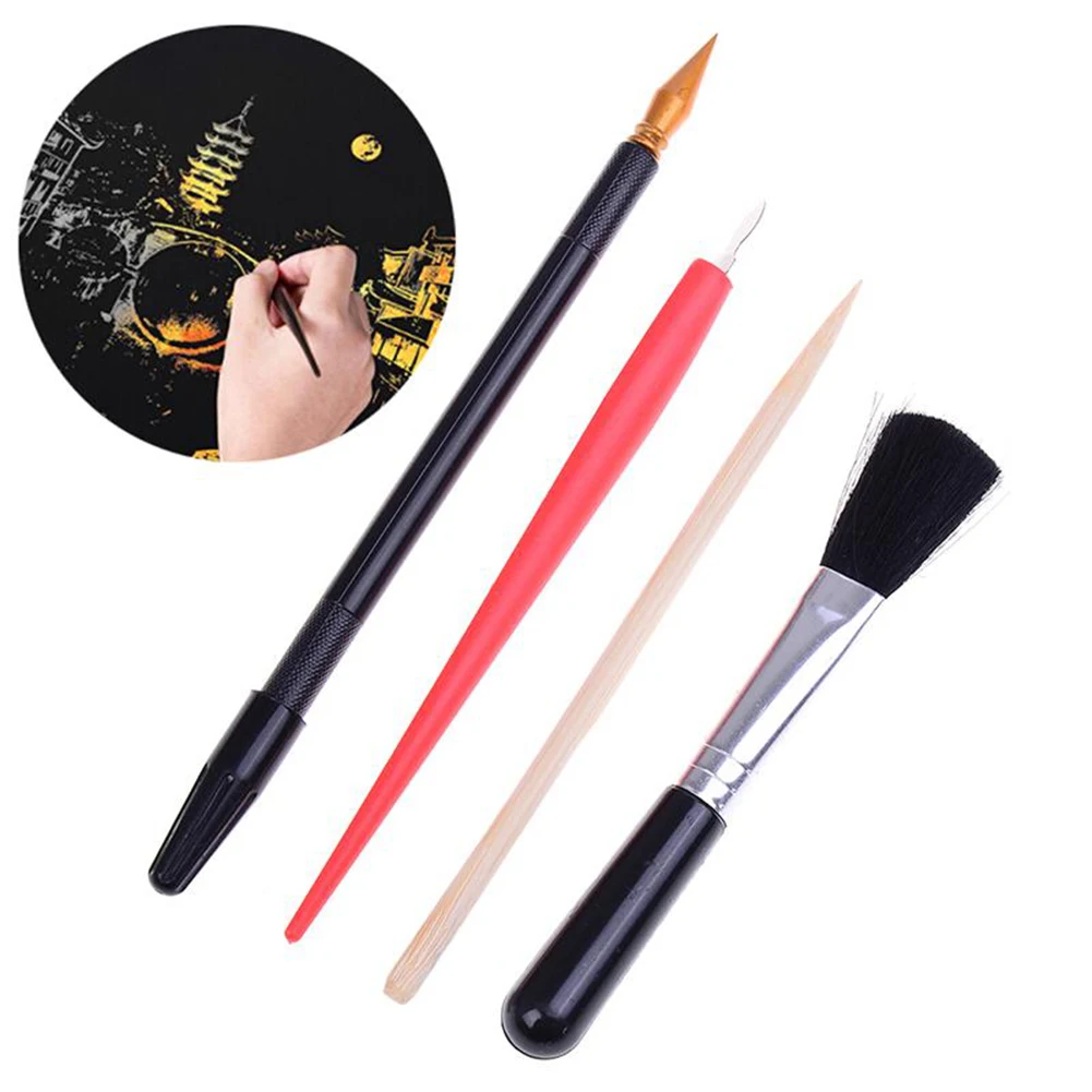 

4PCS Painting Drawing Scratch Arts Tools Set Pen Brush Repair Fluid For Kids Birthday Christmas Gift Art Paper DIY Tool