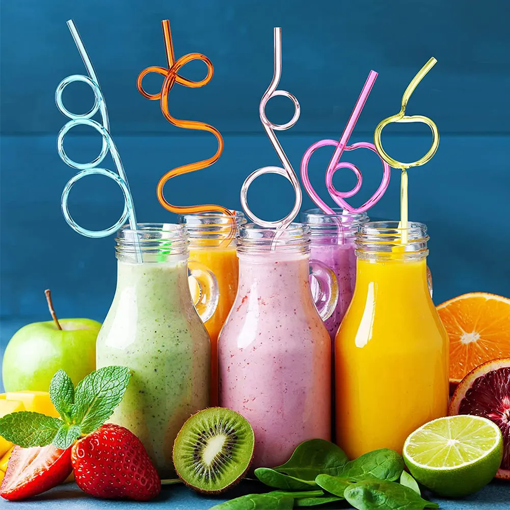 

10 шт., разноцветные гибкие трубочки для напитков