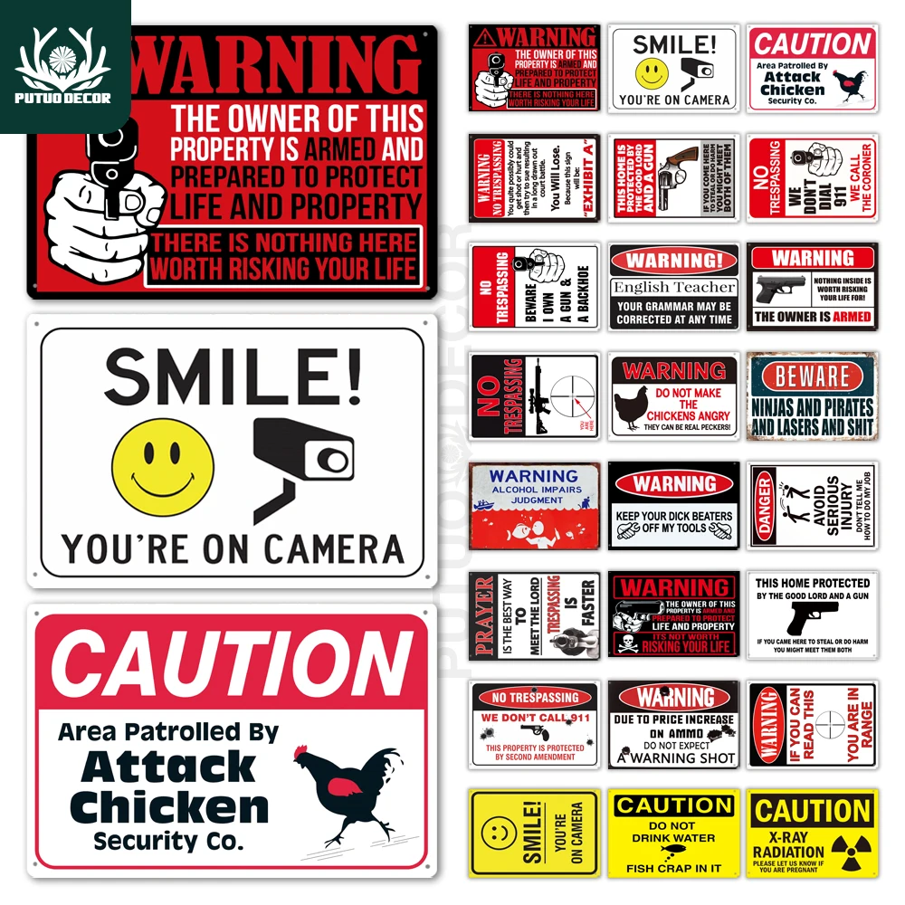 

Putuo Decor Funny Warning Signs Tin Sign Plaque Metal Plates Wall Art Posters for Man Cave Chicken Coop No Trespassing Painting