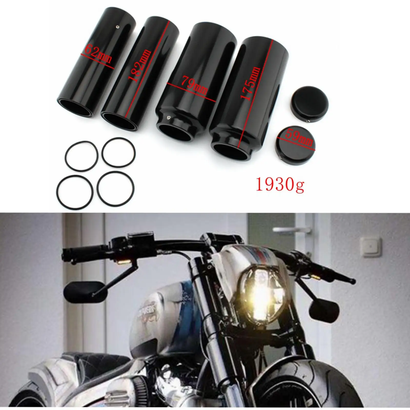 

Fork Cover Set Black Tube Caps Aluminum Alloy Fit Durable Easy to Install Spare Parts Professional
