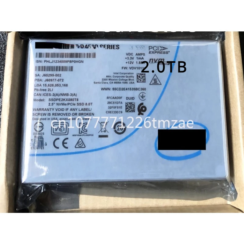 Твердотельный накопитель Ssdpe2kx080t8 для Intel 2 ТБ P4510 SSD серии DC NVMe U.2 5