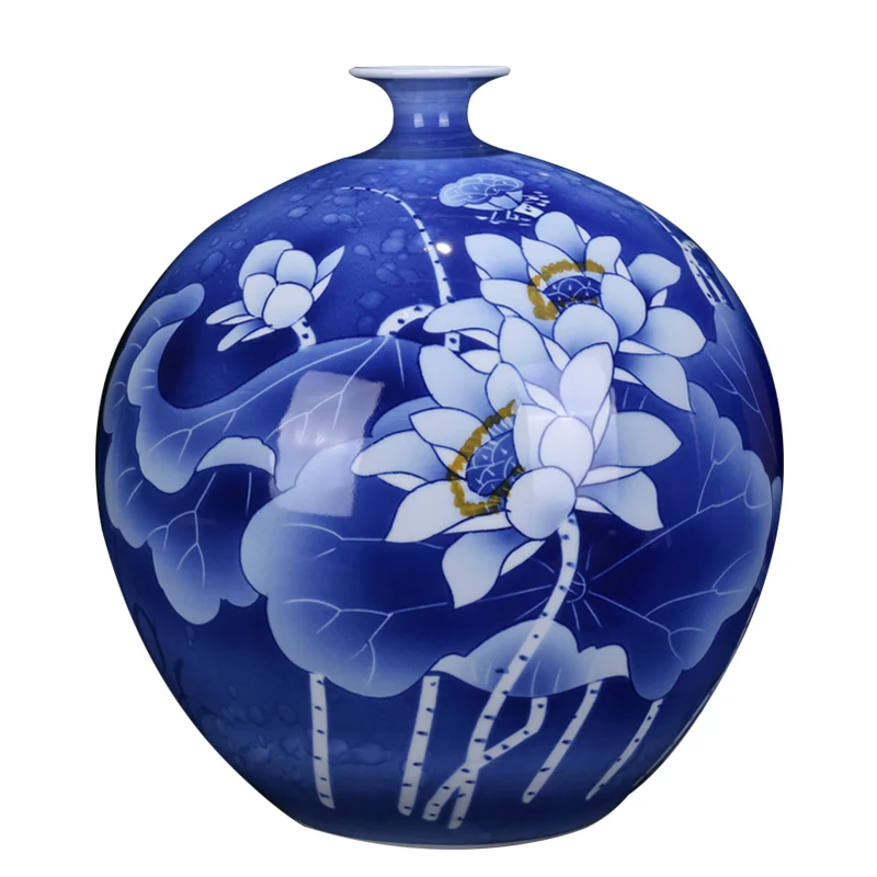 

Jingdezhen Porcelain Blue And White Porcelain Lotus Pattern Pomegranate Vase Ornaments Home Living Room Porcelains Gifts