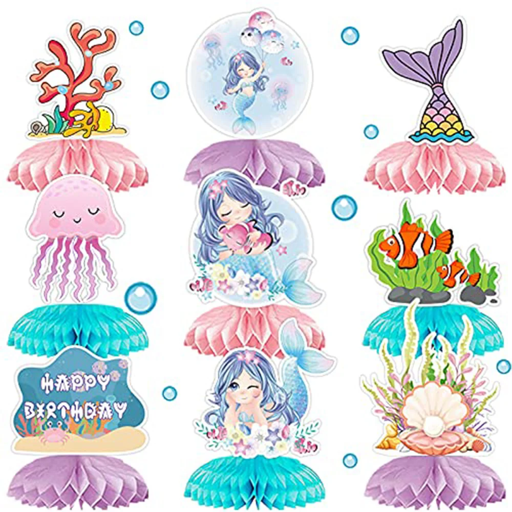 

9 Pieces Little Mermaid Honeycomb Centerpiece Mermaid Table Decoration Ocean Sea Theme Birthday Baby Shower Wedding Party Supply