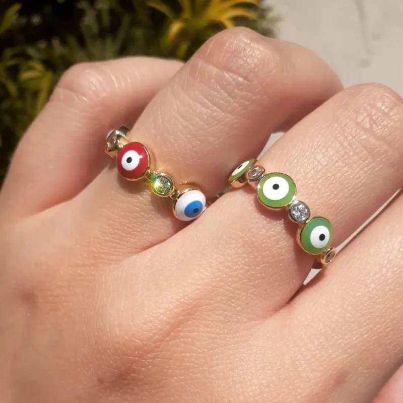

Bohemian Rainbow Evil Eye Rings For Women Vintage Gold Adjustable Open Ring Fashion Party Couple Jewelry Gift